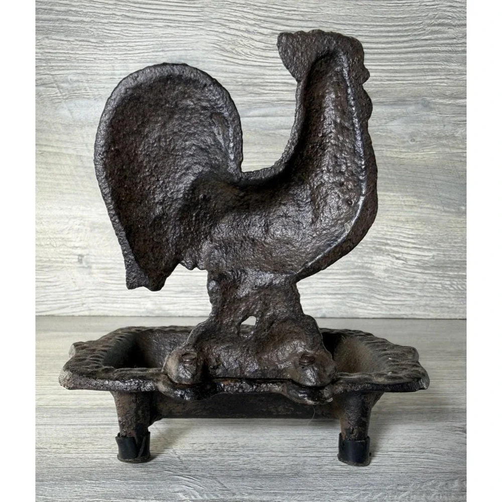 Vintage Rustic Cast Iron Rooster Soap Sponge Dish Farmhouse Chicken